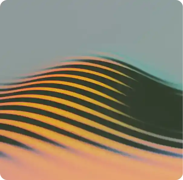 Abstract wavy lines in black and orange gradient with a blurred gray background.